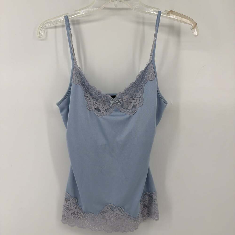 Vintage Y2K The Limited Blue Satin Lace Trim Camisole Top S Boho Fairy Grunge